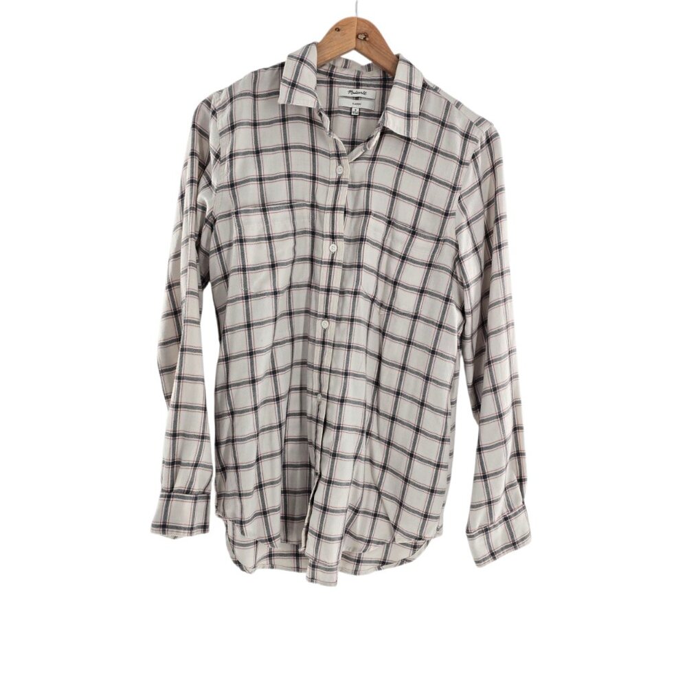 Madewell Medium Shirt Classic Ex-Boyfriend Top in Porte Plaid Ivory Soft & Cozy